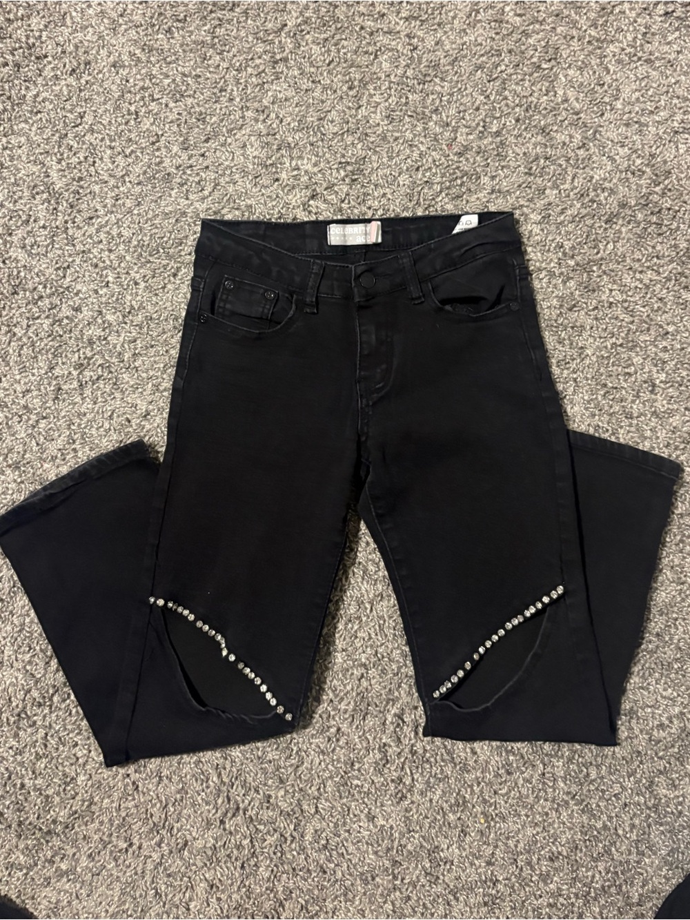 Celebrity Ace Girls Size 12 Black Rhinestone Cutout Jeans